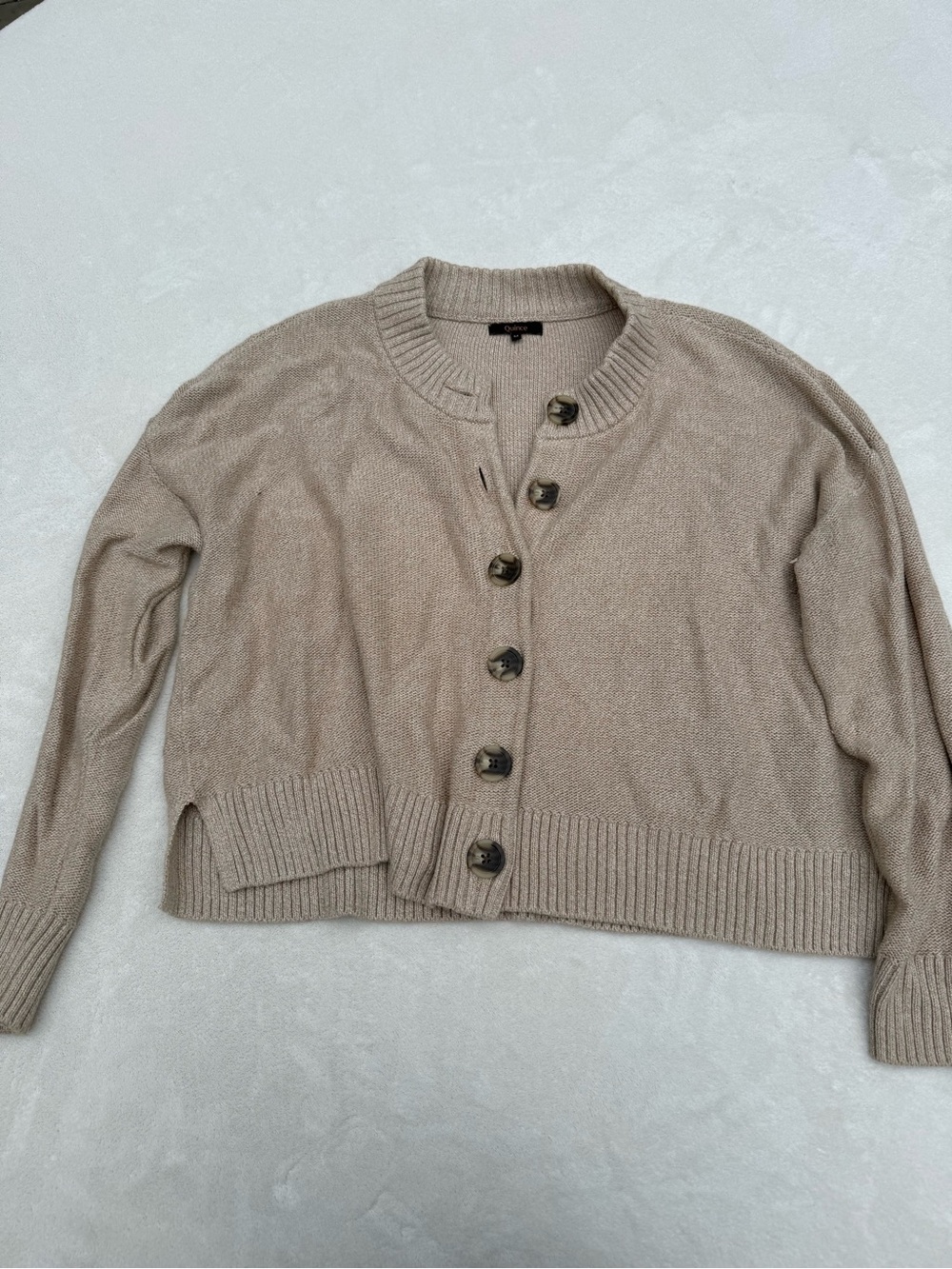 Quince Beige Button-Front Women’s Sweater Cardigan